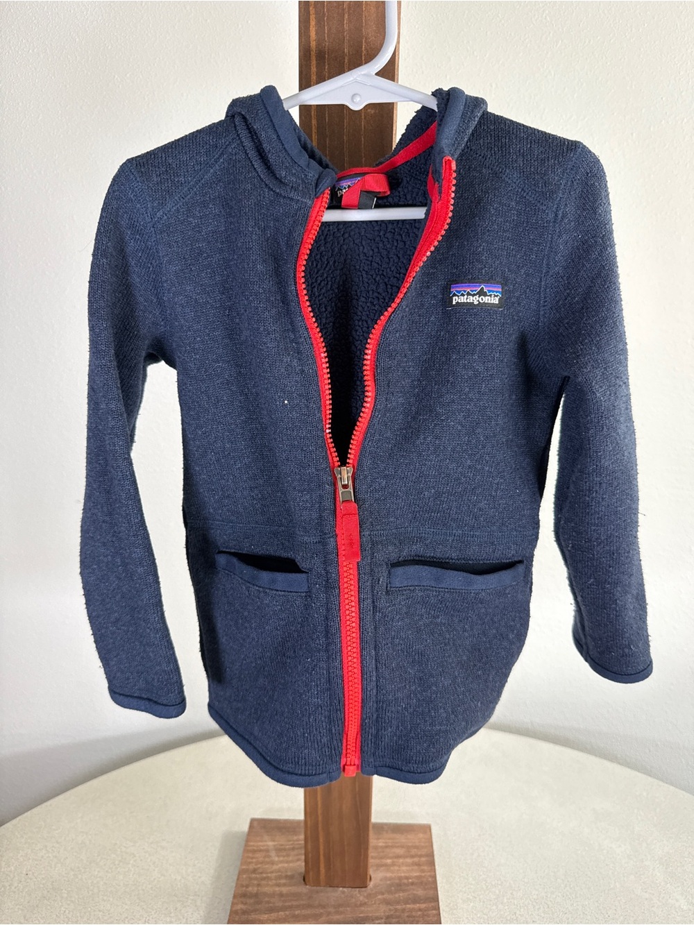 Patagonia Kids Navy Hoodie with Red Zipper